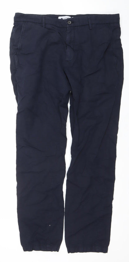 NN07 Men's Blue Cotton Linen Karl Regular Fit Chino Trousers 34W 32L