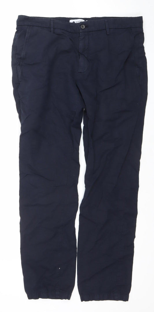 NN07 Men's Blue Cotton Linen Karl Regular Fit Chino Trousers 34W 32L