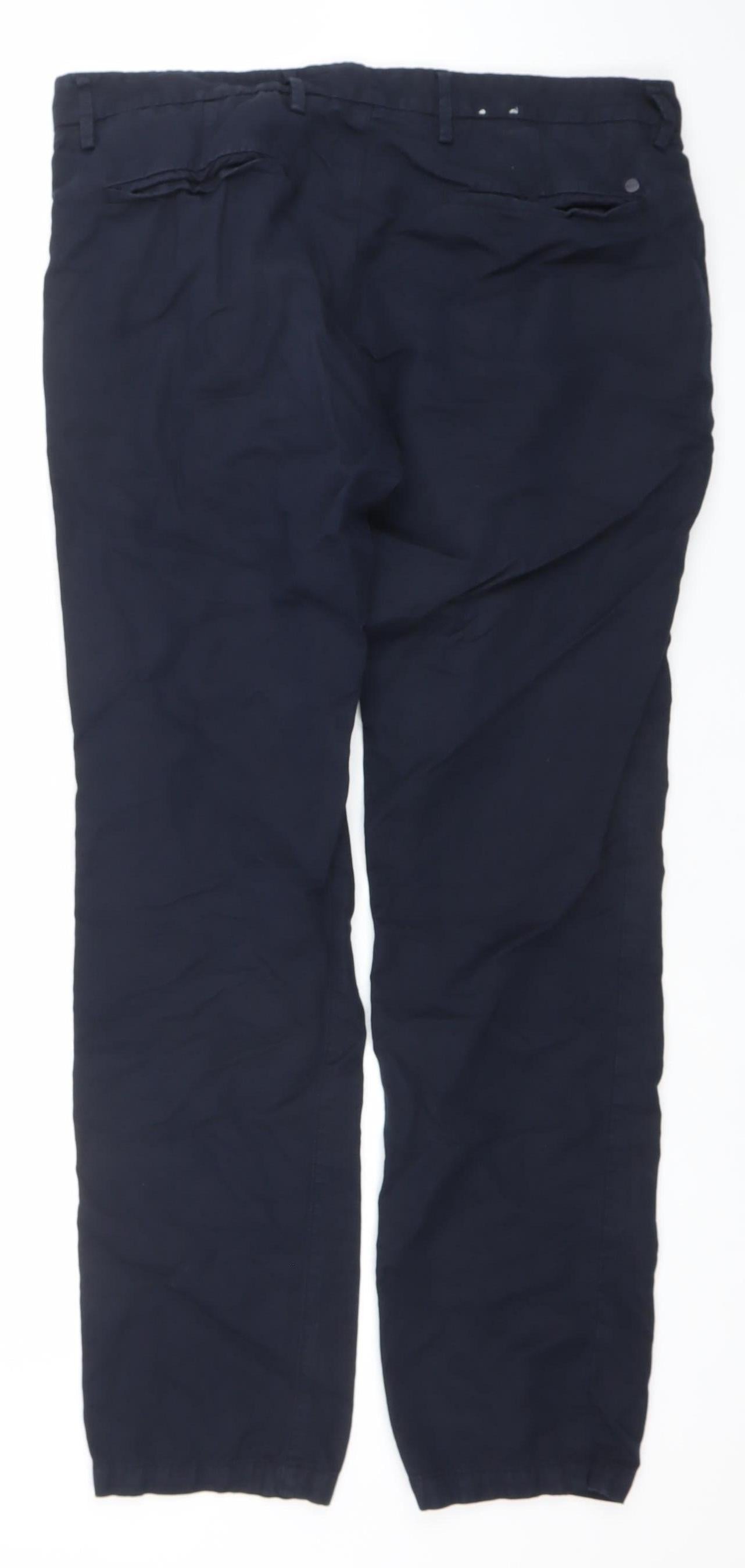 NN07 Men's Blue Cotton Linen Karl Regular Fit Chino Trousers 34W 32L