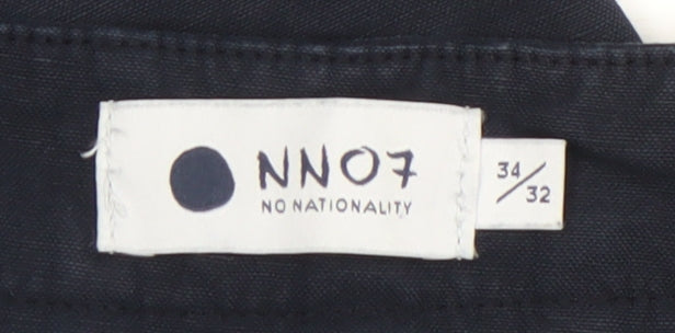 NN07 Men's Blue Cotton Linen Karl Regular Fit Chino Trousers 34W 32L