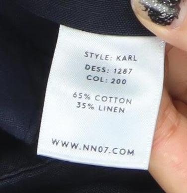 NN07 Men's Blue Cotton Linen Karl Regular Fit Chino Trousers 34W 32L