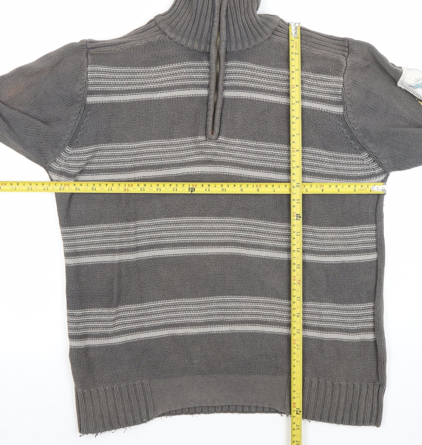 4 YOU JNS Men’s Grey Striped 1/4 Zip High Neck Cotton Jumper Size M