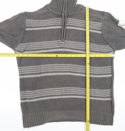4 YOU JNS Men’s Grey Striped 1/4 Zip High Neck Cotton Jumper Size M