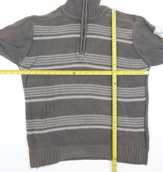 4 YOU JNS Men’s Grey Striped 1/4 Zip High Neck Cotton Jumper Size M