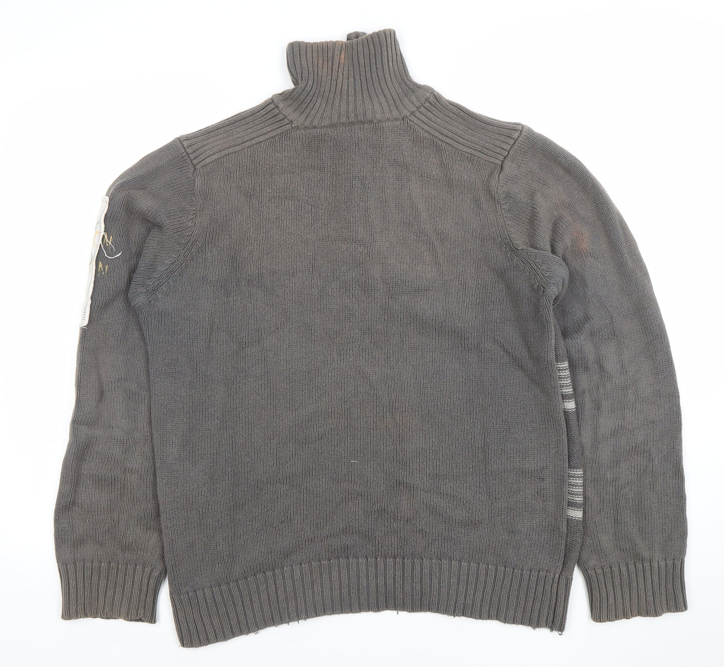 4 YOU JNS Men’s Grey Striped 1/4 Zip High Neck Cotton Jumper Size M