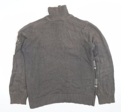 4 YOU JNS Men’s Grey Striped 1/4 Zip High Neck Cotton Jumper Size M