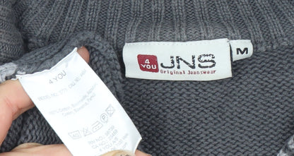 4 YOU JNS Men’s Grey Striped 1/4 Zip High Neck Cotton Jumper Size M