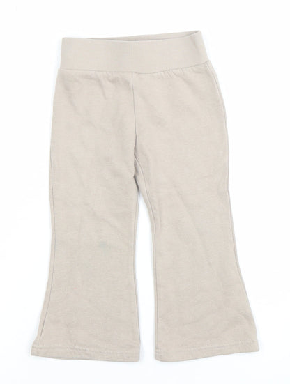 Primark Girls Beige Sweatpants 2-3 Years Elastic Waist Fleece Activewear Trousers