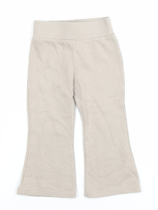 Primark Girls Beige Sweatpants 2-3 Years Elastic Waist Fleece Activewear Trousers