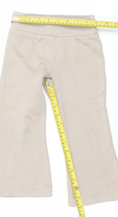 Primark Girls Beige Sweatpants 2-3 Years Elastic Waist Fleece Activewear Trousers