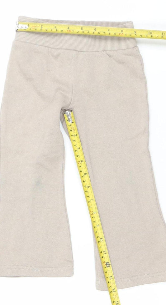 Primark Girls Beige Sweatpants 2-3 Years Elastic Waist Fleece Activewear Trousers