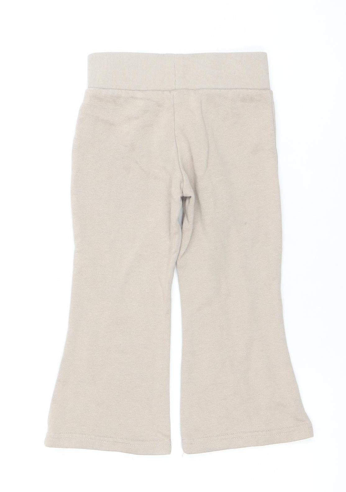 Primark Girls Beige Sweatpants 2-3 Years Elastic Waist Fleece Activewear Trousers