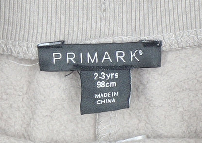 Primark Girls Beige Sweatpants 2-3 Years Elastic Waist Fleece Activewear Trousers