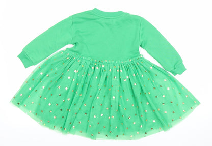 Primark Girls Green Love Glitter Tutu Dress 2-3 Years Long Sleeve Partywear