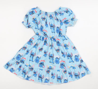 Girls Blue Lilo & Stitch Skater Dress 4 Years Short Sleeve Disney Style