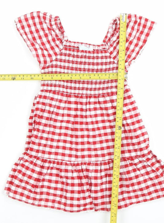 Primark Girls Red Gingham A-Line Dress 3-4 Years Flutter Sleeve Summer Outfit
