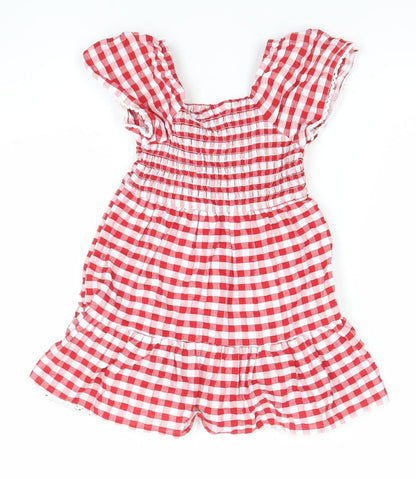 Primark Girls Red Gingham A-Line Dress 3-4 Years Flutter Sleeve Summer Outfit
