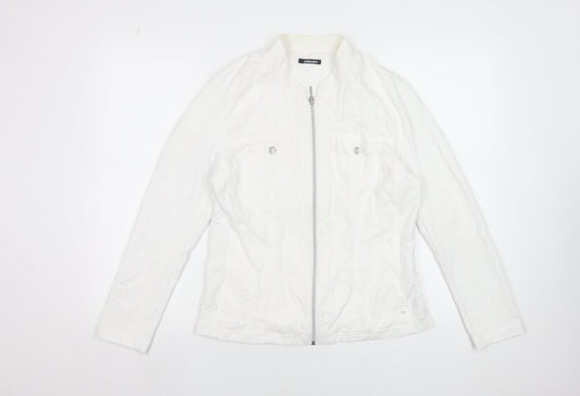 Olsen Women's White Linen Cotton Zip Button-Up Shirt Size 14