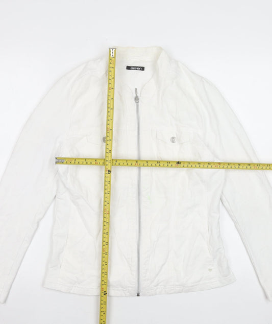 Olsen Women's White Linen Cotton Zip Button-Up Shirt Size 14