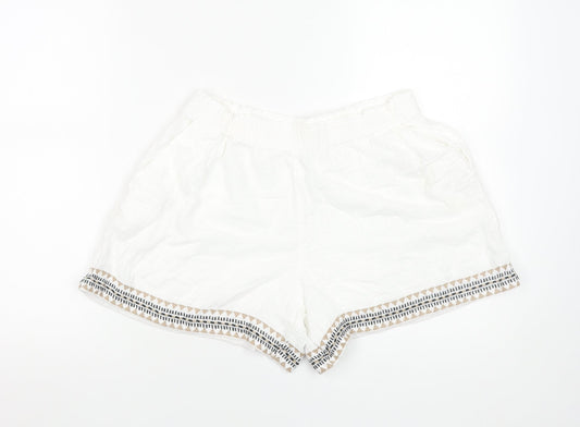 Marks and Spencer Women’s White Cotton Embroidered Casual Shorts Size 14