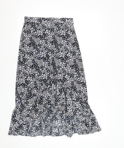 H&M Women Blue Floral A-Line Midi Skirt Size 8 Lightweight