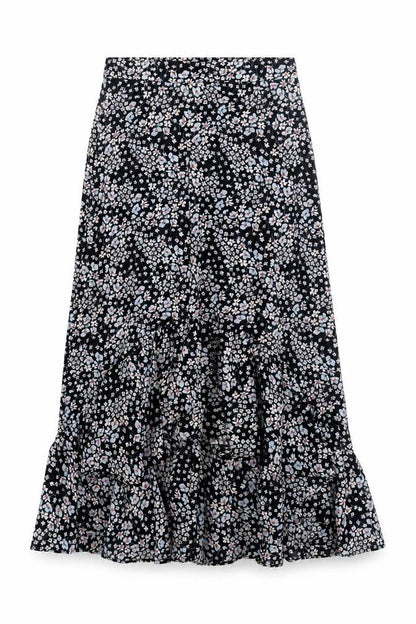 H&M Women Blue Floral A-Line Midi Skirt Size 8 Lightweight