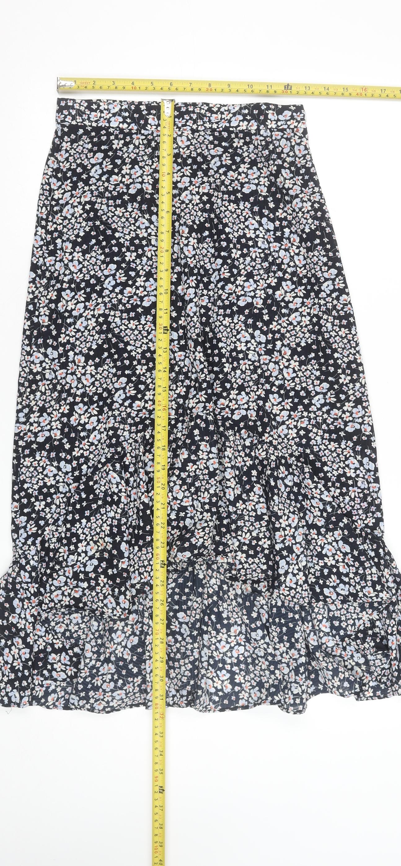 H&M Women Blue Floral A-Line Midi Skirt Size 8 Lightweight