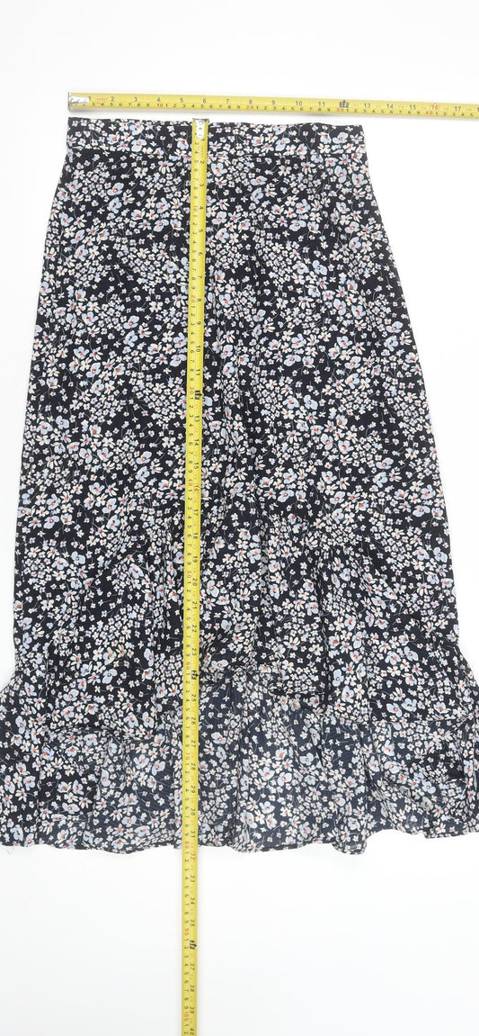 H&M Women Blue Floral A-Line Midi Skirt Size 8 Lightweight