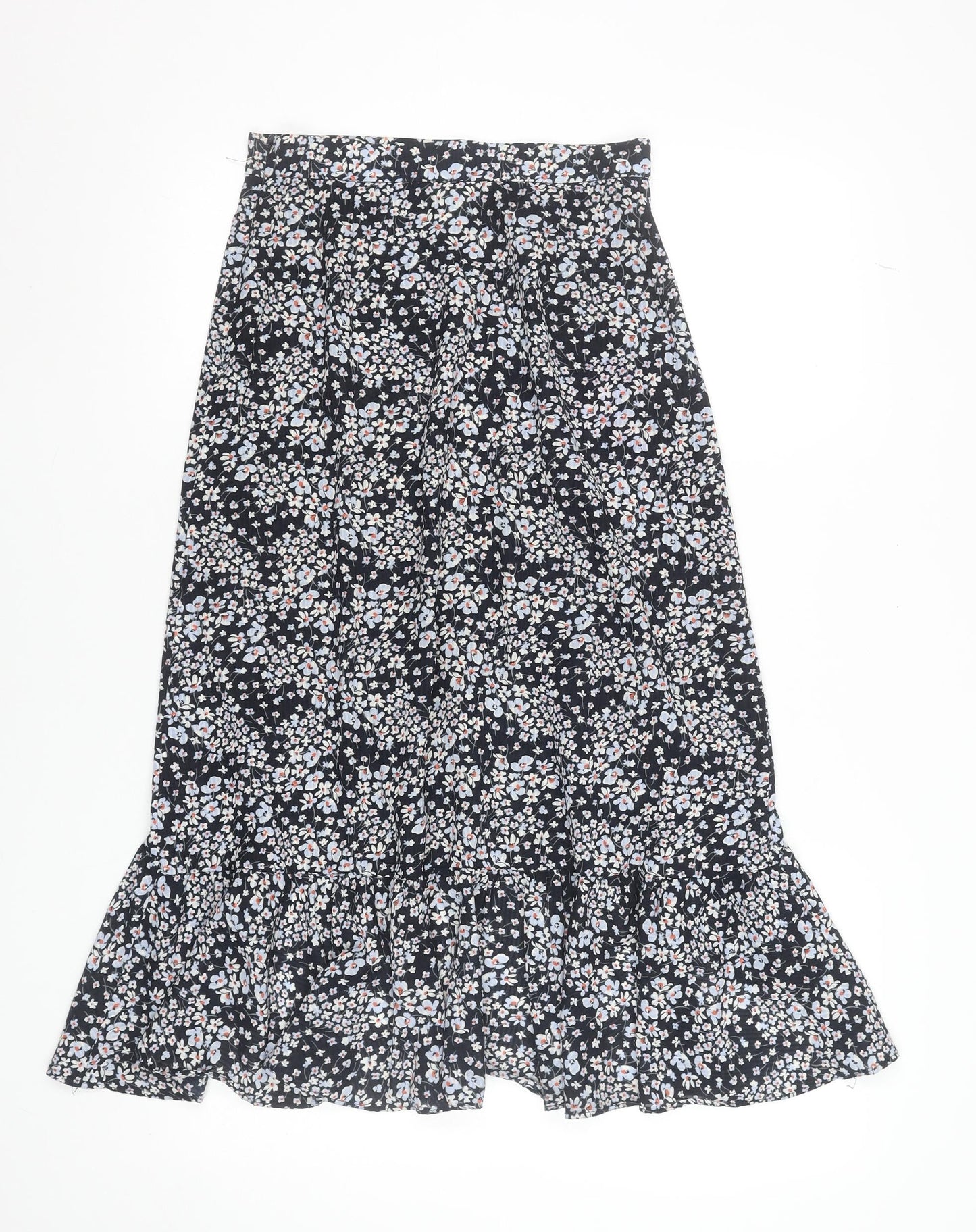 H&M Women Blue Floral A-Line Midi Skirt Size 8 Lightweight