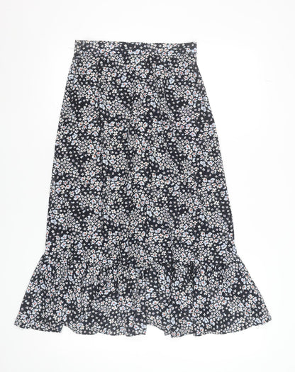 H&M Women Blue Floral A-Line Midi Skirt Size 8 Lightweight