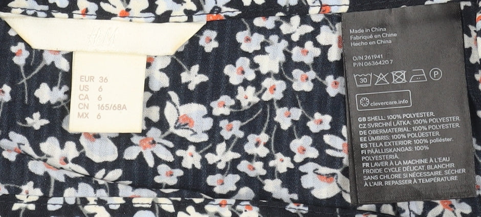 H&M Women Blue Floral A-Line Midi Skirt Size 8 Lightweight