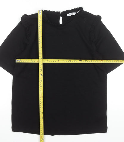 b.young Women's Black Ruffle High Neck Short Sleeve Blouse Size S