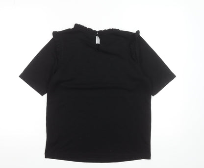 b.young Women's Black Ruffle High Neck Short Sleeve Blouse Size S