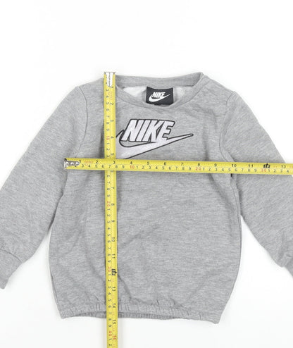 Nike Boys Grey Pullover Sweatshirt 2 Years Logo Crew Neck Fleece