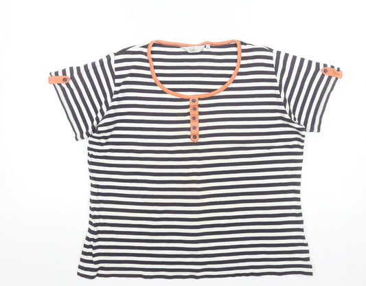 Isle Womens Blue Striped Henley T-Shirt Size M 14-16 Cotton