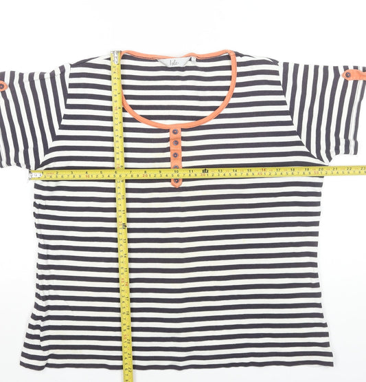 Isle Womens Blue Striped Henley T-Shirt Size M 14-16 Cotton