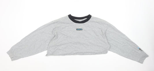 Levi's Women's Grey Cropped Long Sleeve Crew Neck T-Shirt Size M