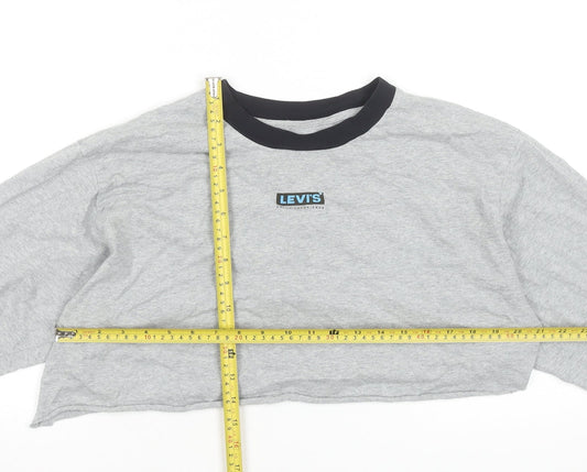Levi's Women's Grey Cropped Long Sleeve Crew Neck T-Shirt Size M
