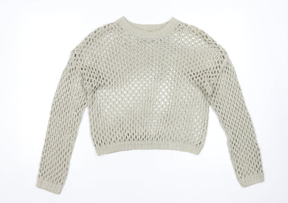 Primark Women Beige Open-Knit Cotton Jumper Size S