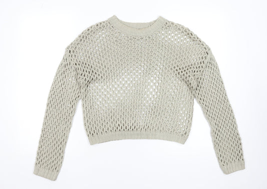 Primark Women Beige Open-Knit Cotton Jumper Size S