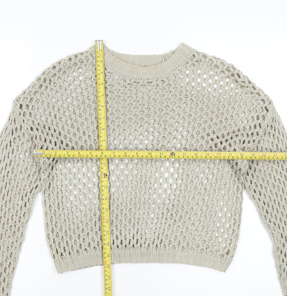 Primark Women Beige Open-Knit Cotton Jumper Size S