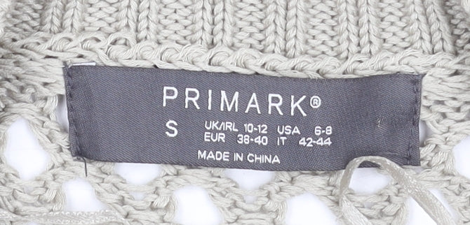 Primark Women Beige Open-Knit Cotton Jumper Size S