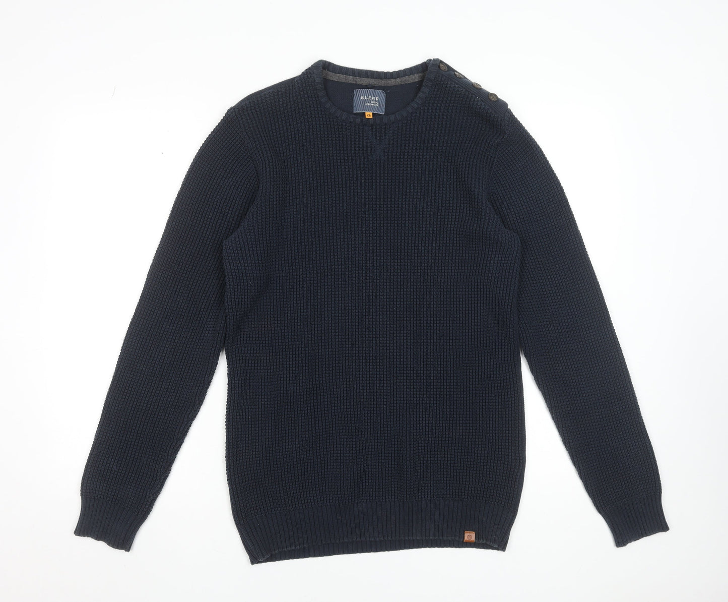 Blend Men's Blue Cotton Waffle-Knit Crew Neck Jumper XL