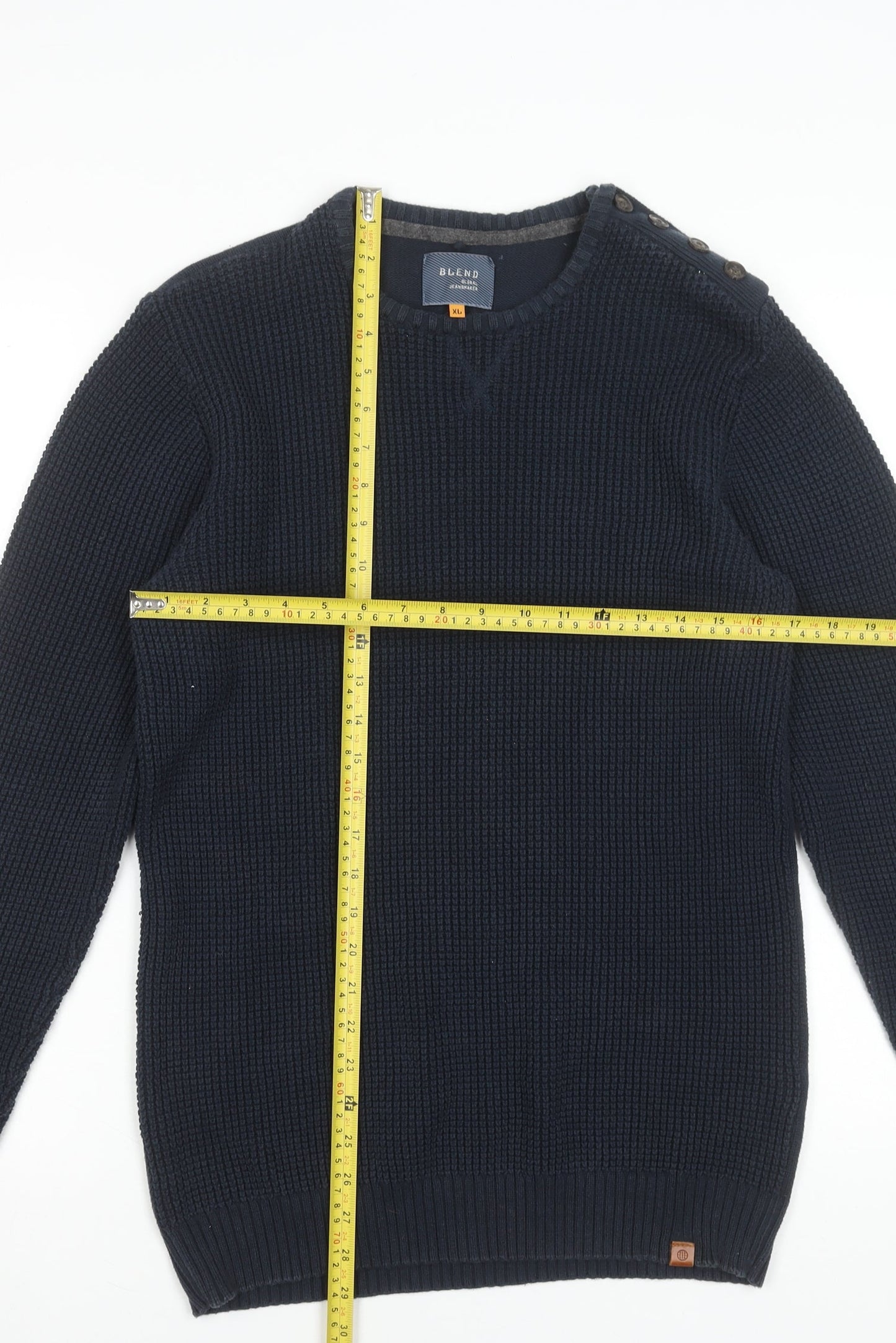 Blend Men's Blue Cotton Waffle-Knit Crew Neck Jumper XL