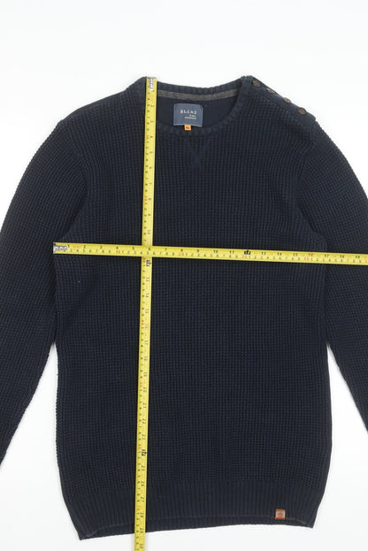 Blend Men's Blue Cotton Waffle-Knit Crew Neck Jumper XL