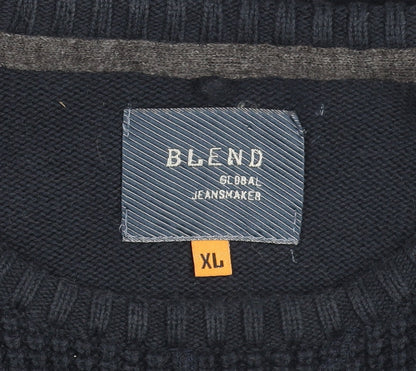 Blend Men's Blue Cotton Waffle-Knit Crew Neck Jumper XL