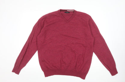 Vedoneire Mens Red XL V-Neck Lambswool Blend Pullover Jumper