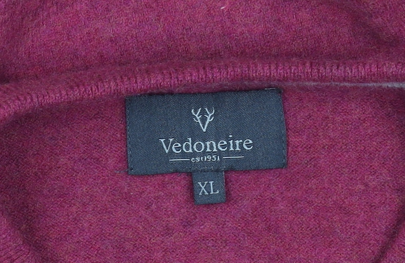 Vedoneire Mens Red XL V-Neck Lambswool Blend Pullover Jumper