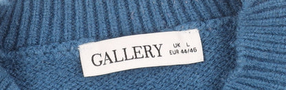 Gallery Women's Blue Knit Crew Neck Pullover Jumper Size L