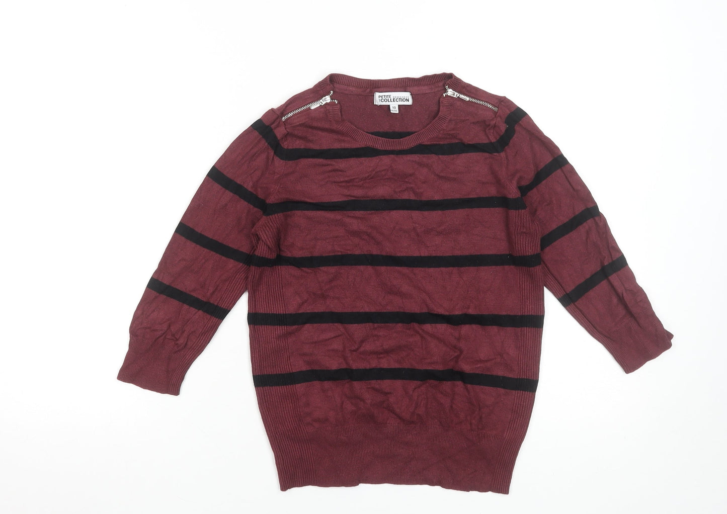 Debenhams Women’s Red Striped Petite Jumper Size 10 3/4 Sleeve Knitwear